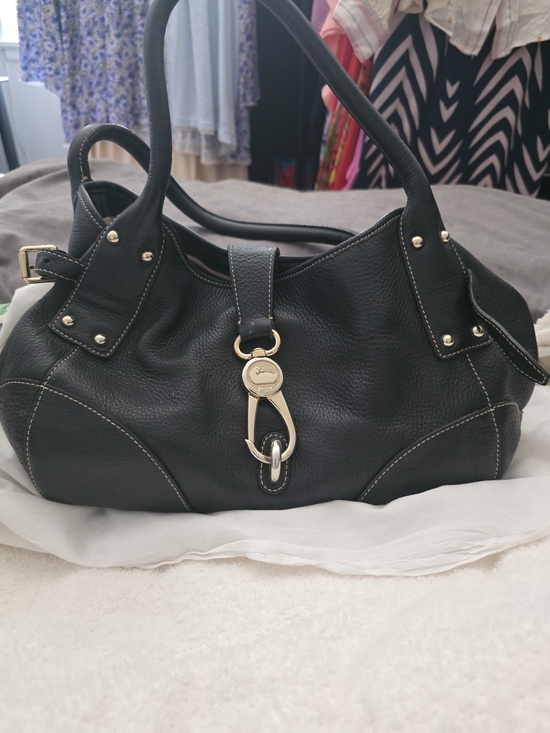 Dooney & Bourke Handbags - Dooney & Bourke Black Pebbled Leather Hobo with Gold Hardware Accent